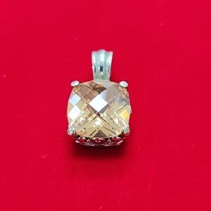 Vintage Signed PDI Checkerboard Citrine Gemstone Pendant Slide Charm